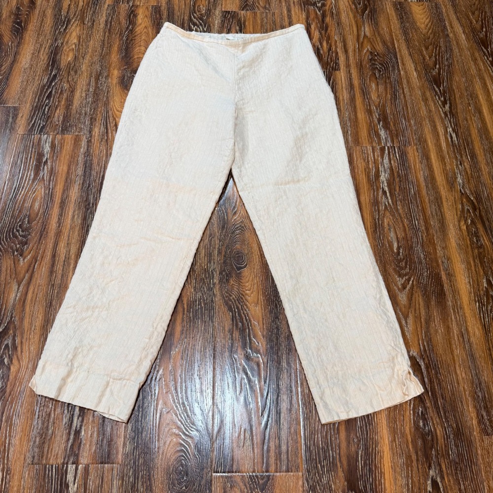 Merona 14 Linen Pants Womens Cream Straight Leg Lined Side Zip Slit Summer